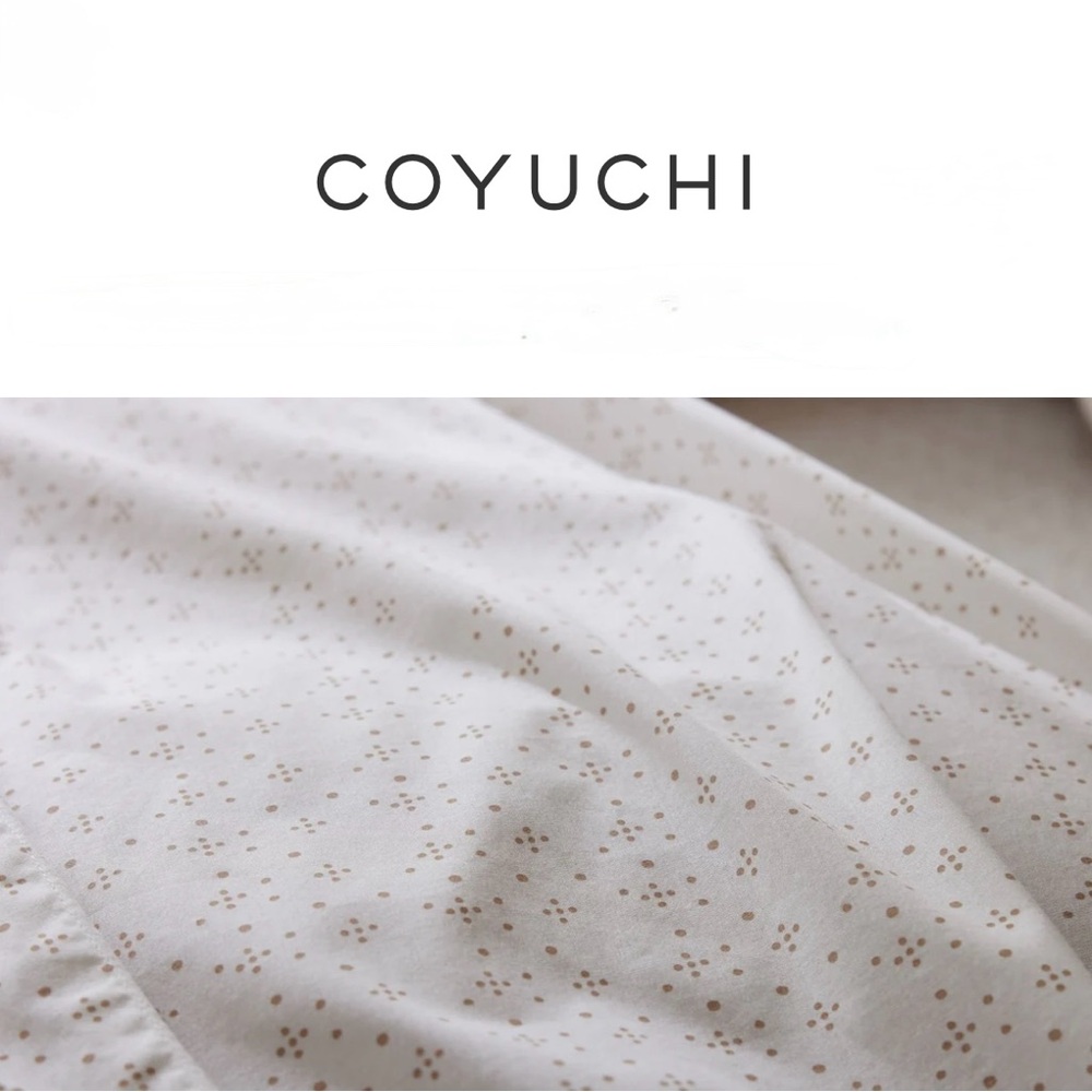 Coyuchi Organic Print Percale Swatch White and Tan Patterned Fabric Size Full